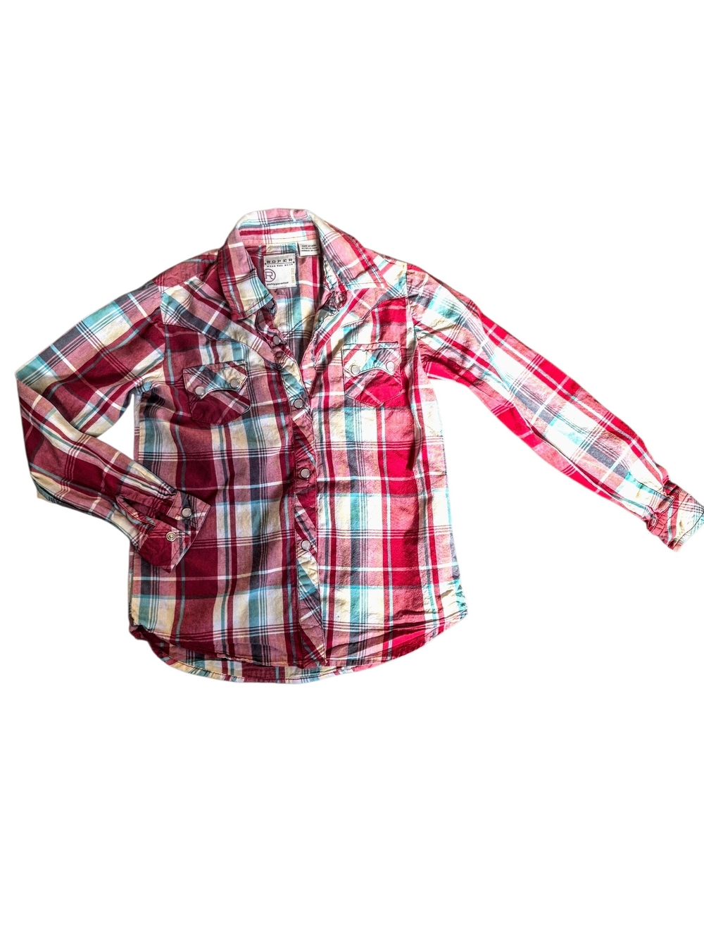 Roper Red and White Plaid Girls Snap-Up Shirt